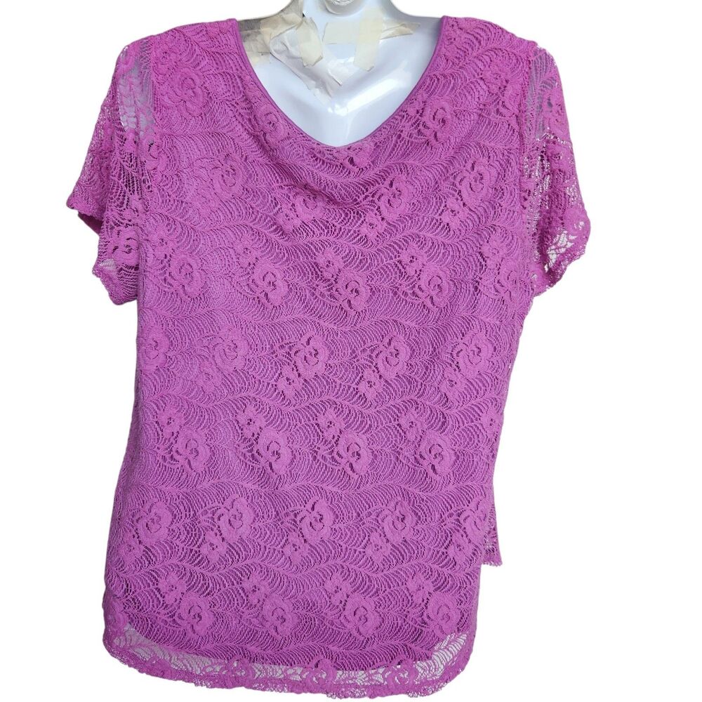 Leo & Nicole Magenta Rose Lace Blouse XXL Whimsigoth Cotton Blend Romantic Goth - Picture 2 of 8